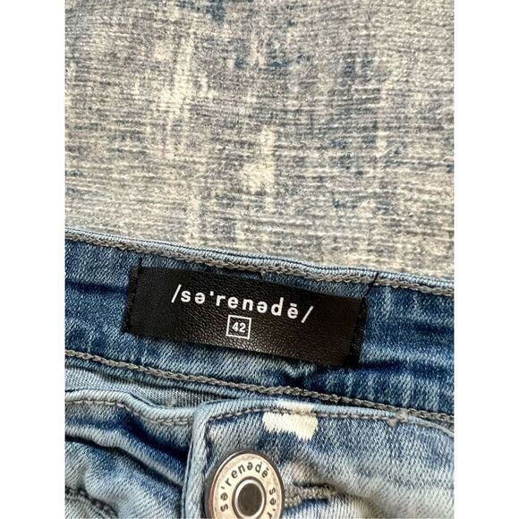 Serenede Light Wash Vanilla Sky Patched Denim Men's Skinny Jeans 42 x 32 - Picture 4 of 8